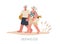 A couple of old people in swimsuits are walking along the beach holding hands.Eldery on vacation.Vector illustration.