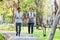 A couple of older Asian men and women wear exercise clothes before their morning exercises.Men and women jogging in the morning in