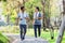 A couple of older Asian men and women wear exercise clothes before their morning exercises.Men and women jogging in the morning in