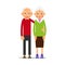 Couple older people. Two aged people stand. Elderly man and woman stand together and hug each other. Illustration isolated on