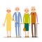 Couple older people. Two aged people stand. Elderly man and woman stand together and hug each other. Illustration isolated on