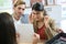 Couple in optical store buying eyeglasses