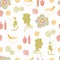 Couple, oranges,Flowers, sea shells-Spa in the Country.Seamless Repeat Pattern