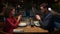 Couple ordering food online at fancy restaurant table on romantic evening date.