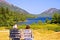 Couple overlooking scenic lake