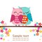 Couple owls with flowers greeting card