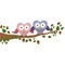 couple owls holding wings on branch with creeper