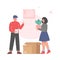 Couple Packing Belongings in Cardboard Boxes, Family Relocating to New Apartment Vector Illustration