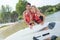 Couple and paddle board