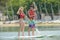 Couple on paddle boards