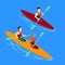 Couple Paddling in Kayak. Kayak Isolated Isometric