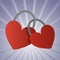 A couple of padlock locked hearts. Flat style
