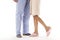 Couple in pajama. White background. Legs detail. Casual night wear