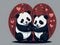 Couple of Pandas Valentines day illustration. Ai Generated