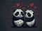 Couple of Pandas Valentines day illustration. Ai Generated