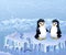 A couple of penguins sitting on an ice floe