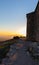 Couple of persons in sunset in Santuari of Sant Llorenc del Munt