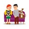 Couple with pets. Happy pet in holding arms of man and woman. Pretty family together with cat and dog. Attractive lifestyle.