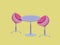 couple pink chair and round table in yellow