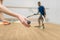 Couple play squash game in indoor training club