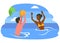 Couple Playing Ball in Sea, Summer Vacation Vector