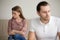 Couple after quarrel, young woman feeling aggrieved offended, ar