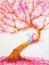 Couple rabbits lover sitting under love tree valentines day watercolor painting