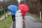Couple rain walk with umbrella