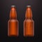 couple realistic beer bottles on dark back