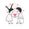 Couple Red Heart Shape Love Holding Hands Drawing Simple Line
