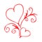 Couple of red outlined hearts on white background. Doodle sketch for the Valentine day, wedding and romantic love drawings.