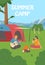 Couple relaxes in nature by the tent at summer camp, poster or flyer template - flat vector illustration.