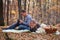 Couple relaxing in the forest