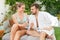 Couple relaxing in spa hotel outdoors