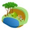 Couple resting in the forest by the lake with dog, tourism isometric vector concept