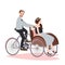 Couple ride tricycle rickshaw together have fun for wedding becak vehicle