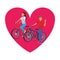 Couple riding bicicle heart icon