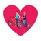 Couple riding bicicle heart icon