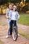 Couple riding bicycle