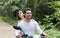 Couple Riding Motorcycle, Young Man Woman Happy Smiling Tourist Travel Bike Tropical Forest Exotic Vacation