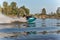 Couple Riding a Speedy Jet Ski And Enjoying at The Pripyat River in Belarus in July 27, 2019