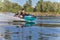 Couple Riding a Speedy Jet Ski And Enjoying at The Pripyat River in Belarus in July 27, 2019