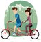 Couple riding tandem bicycle