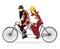 Couple riding tandem bicycle. Mature people couple riding twin b