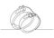 Couple ring one line drawing. Love and marriage symbol of rings for woman and man