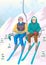 Couple rise on ski lift elevator. Vector illustration concept