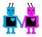 A couple of robots in love holding hands