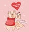 Couple romantic bears in love with hearts. Cute Valentines card. Were a good match. Vector illustration.