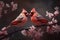 Couple of romantic budgies birds on a branch. Love concept. Generative AI