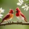 Couple of romantic cardinal birds on branch. Generative AI